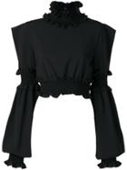 Wandering Gathered Bell Sleeves Blouse - Black