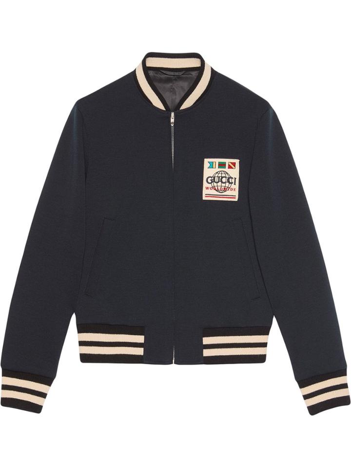 Gucci Logo Patch Bomber Jacket - Blue