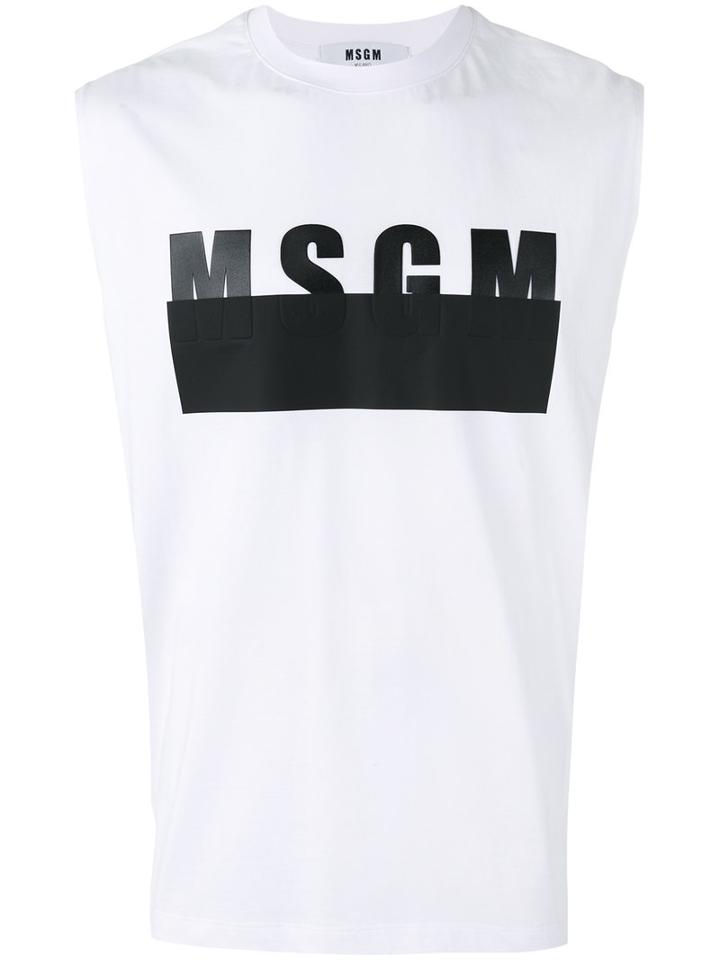 Msgm - Logo Print Sleeveless T-shirt - Men - Cotton - M, White, Cotton