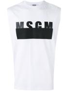 Msgm - Logo Print Sleeveless T-shirt - Men - Cotton - M, White, Cotton