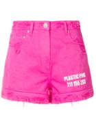 Msgm High-waisted Distressed Denim Shorts - Pink & Purple