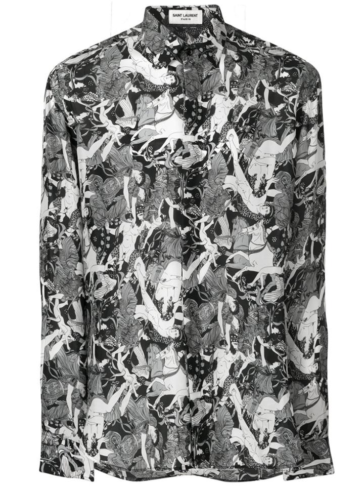 Saint Laurent Greek Fresco Print Shirt - Black
