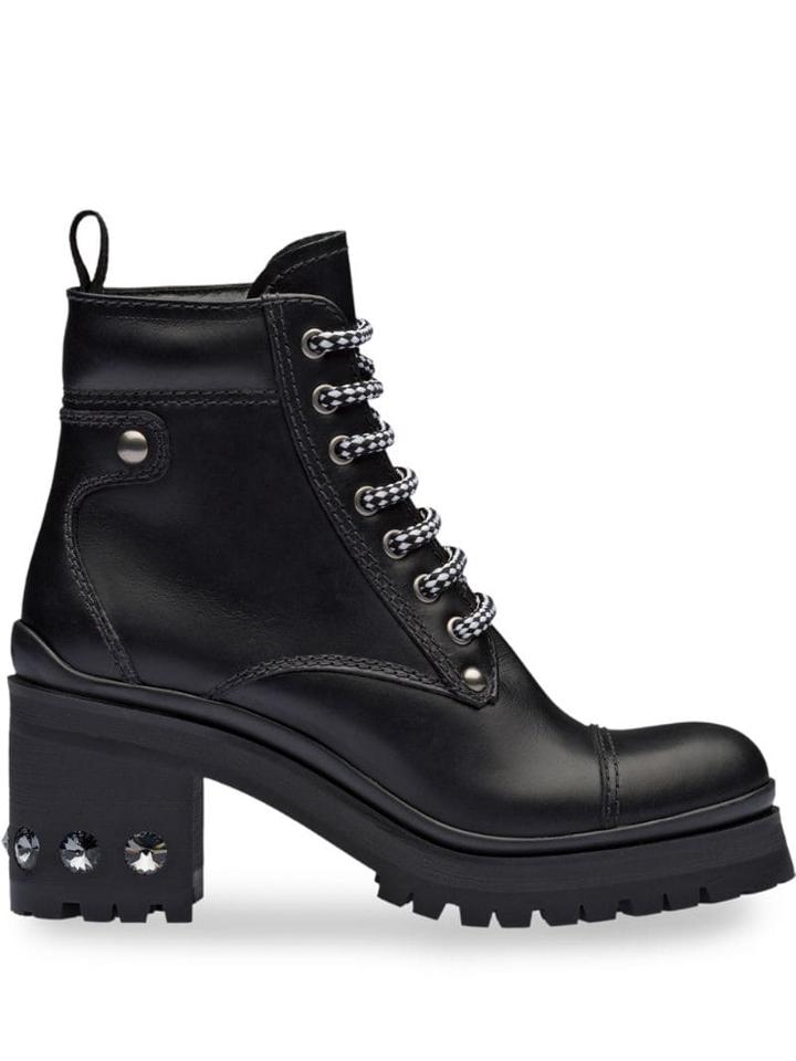 Miu Miu Crystal Studded Platform Booties - Black