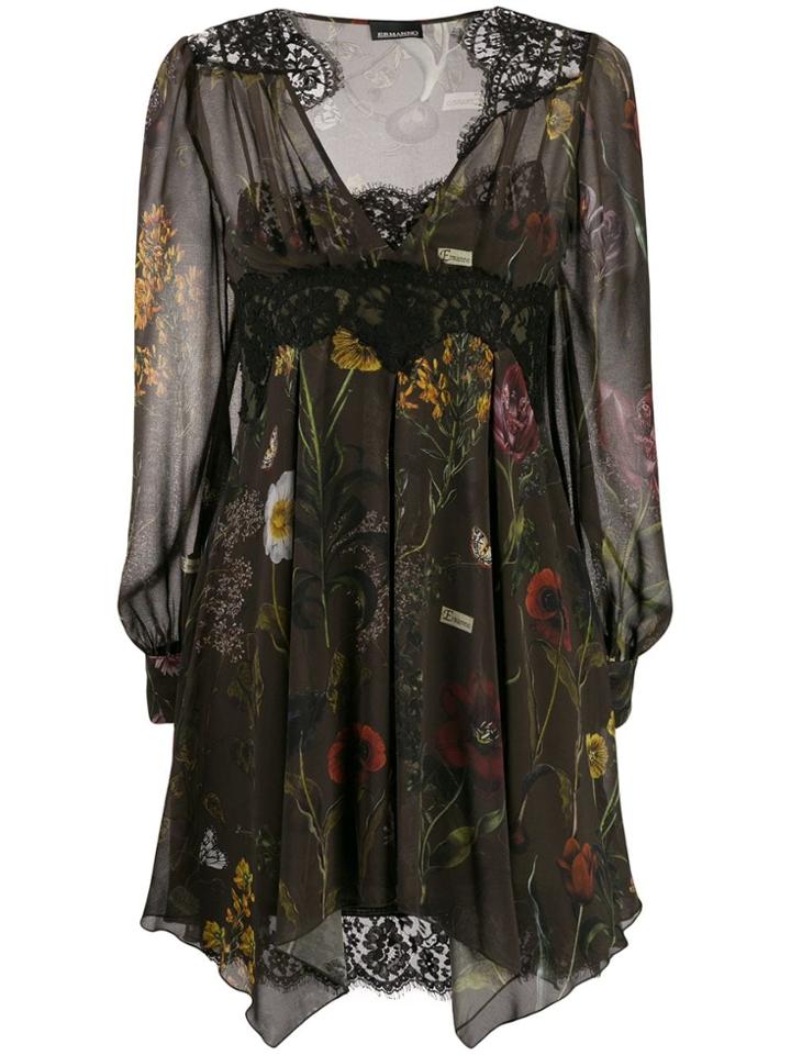 Ermanno Ermanno Lace Panel Floral Print Dress - Green