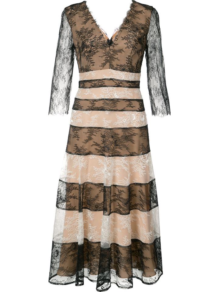 Carolina Herrera - Striped Lace Dress - Women - Nylon/polyamide/spandex/elastane - 4, Black, Nylon/polyamide/spandex/elastane