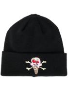 Palm Angels Ice Cream Embroidered Patch Beanie - Black