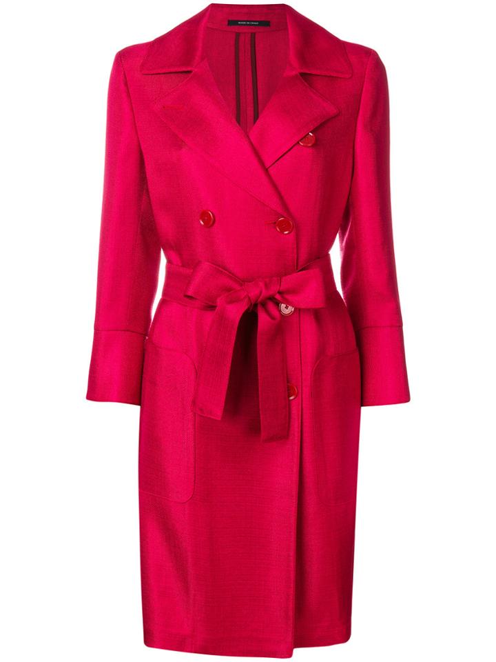 Tagliatore Belted Trench Coat - Red