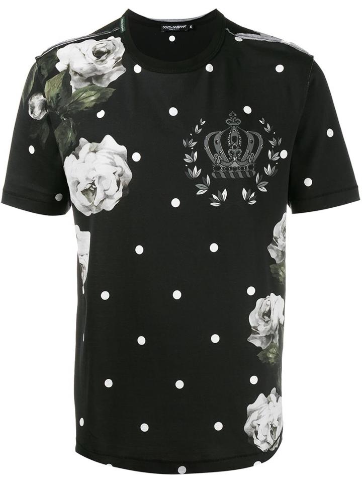 Dolce & Gabbana Rose Print T-shirt, Men's, Size: 52, Black, Cotton