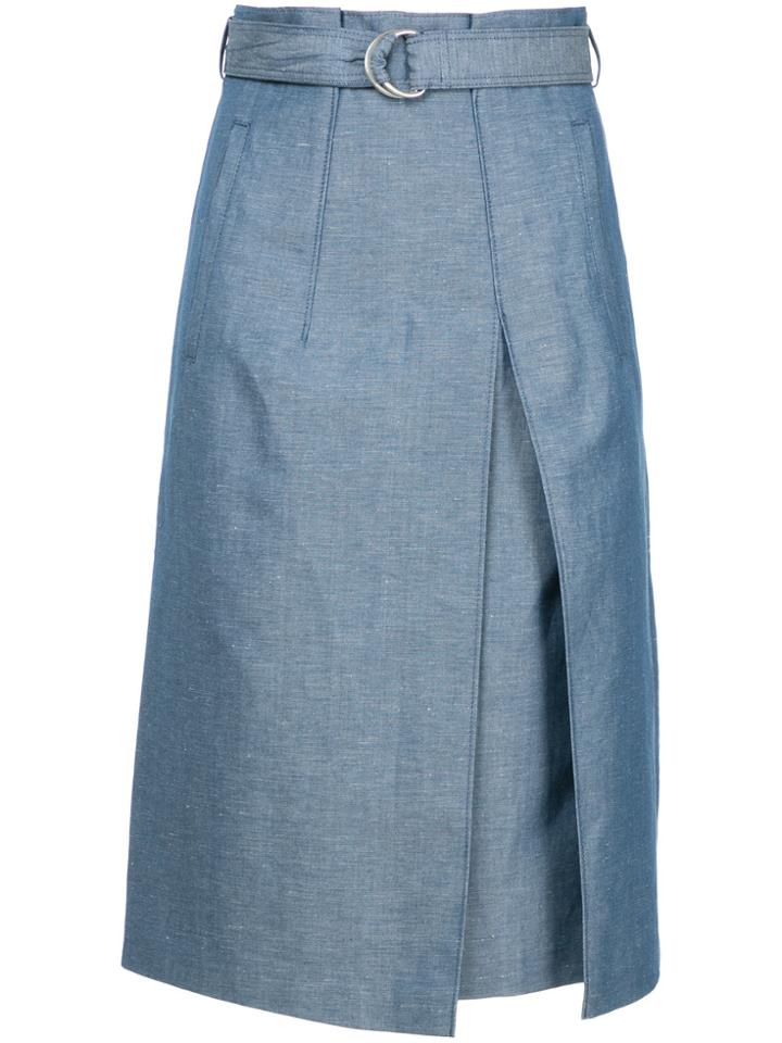 Des Prés Pleat Front Midi Skirt - Blue