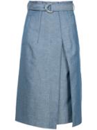 Des Prés Pleat Front Midi Skirt - Blue