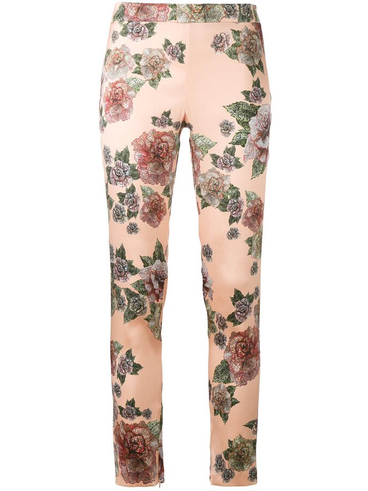 La Perla - Floral Print Skinny Trousers - Women - Silk/spandex/elastane - 40, Nude/neutrals, Silk/spandex/elastane