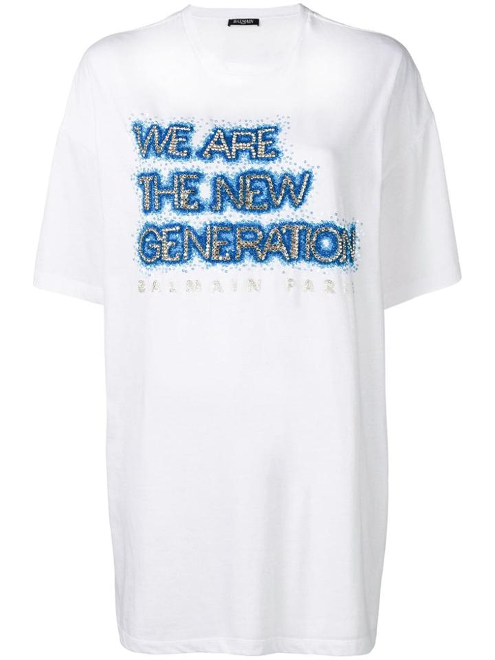 Balmain Embellished Oversized T-shirt - White