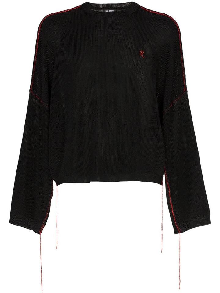 Raf Simons Logo-embroidered Loose Thread Sweater - Black