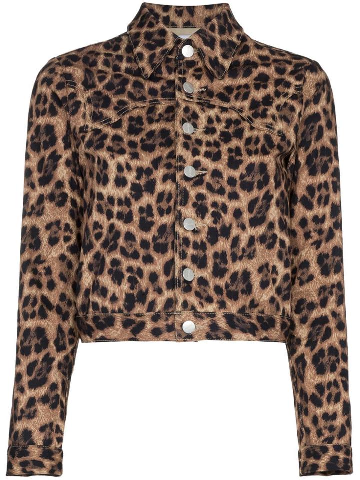 Miaou Lex Leopard Print Cropped Cotton Blend Jacket - Brown