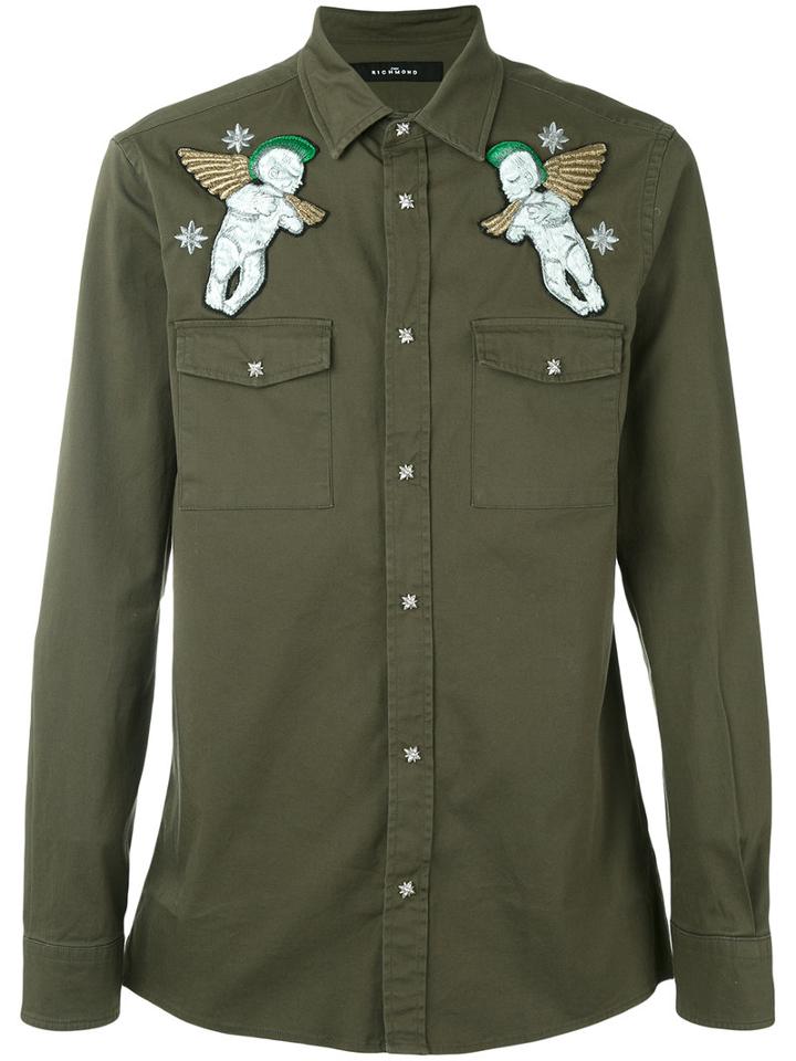 John Richmond - Matuisa Embroidered Shirt - Men - Cotton/spandex/elastane - L, Green, Cotton/spandex/elastane