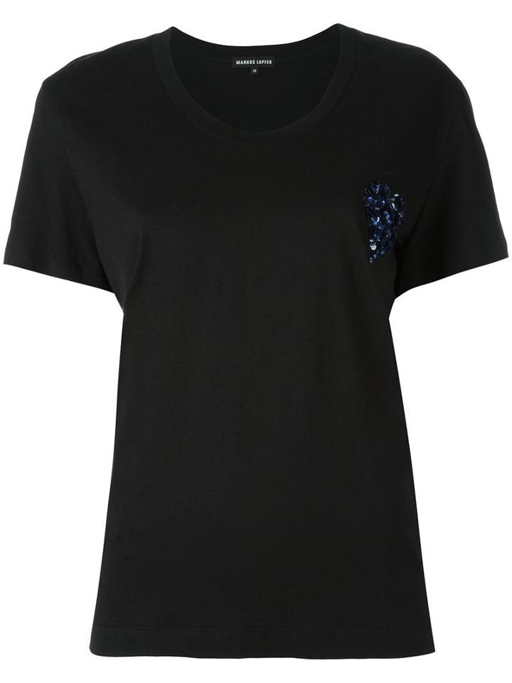 Markus Lupfer Sequin Flower Heart Dani T-shirt, Women's, Size: Medium, Black, Pvc/cotton