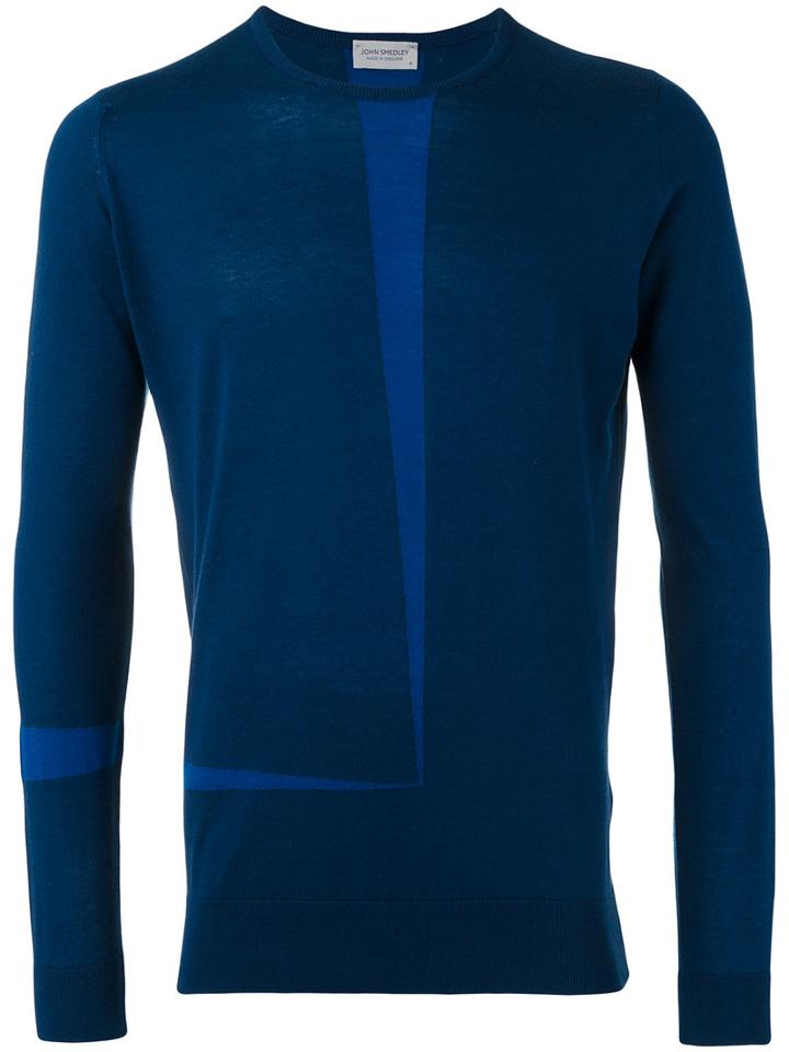 John Smedley Contrast Stripe Sweater, Men's, Size: Medium, Blue, Cotton/merino