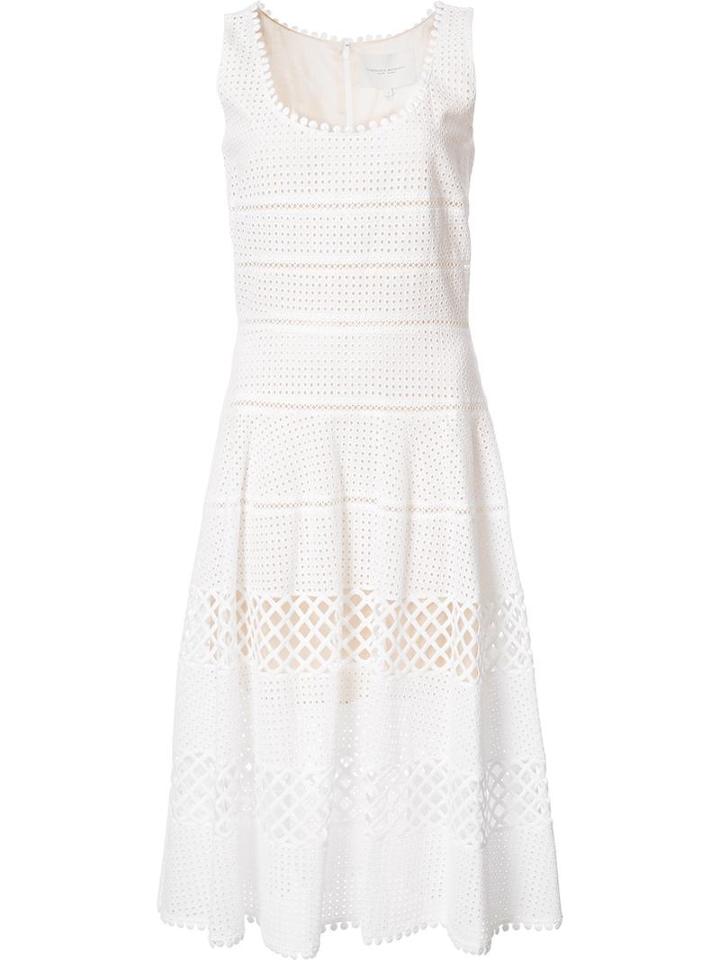 Carolina Herrera Basket Weave Flared Dress, Women's, Size: 4, White, Cotton