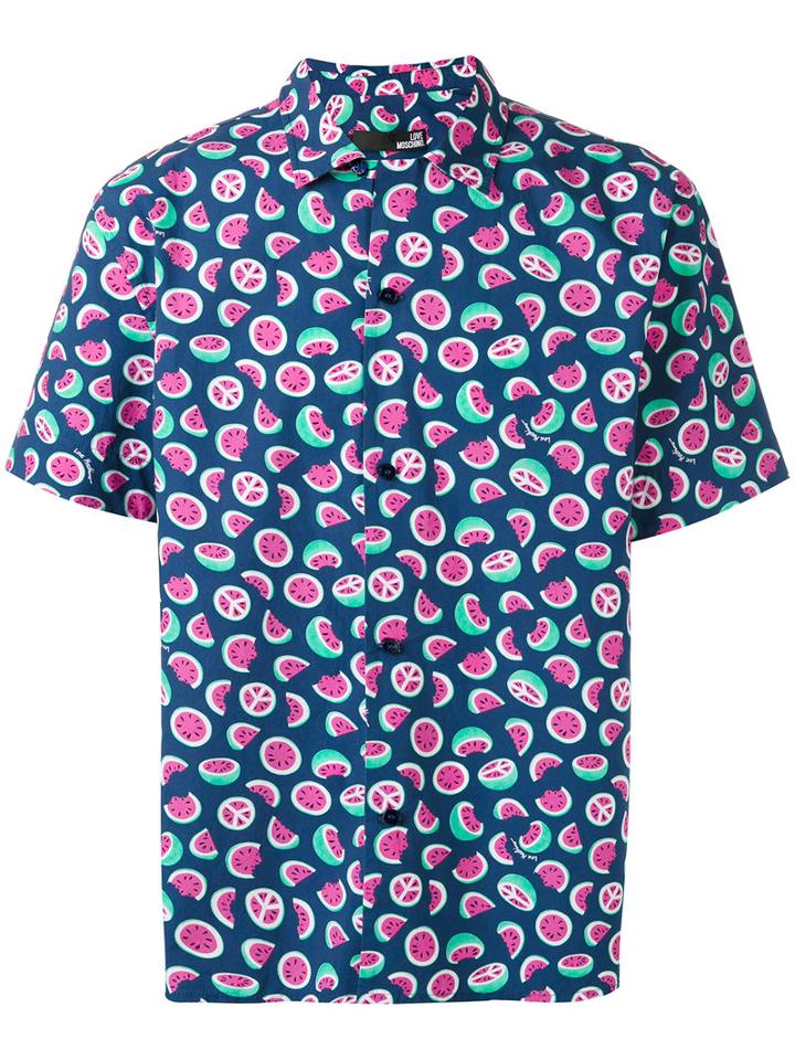 Love Moschino - Watermelon Print Shortsleeved Shirt - Men - Cotton - M, Blue, Cotton