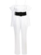 Rasario Cold-shoulder Belted Jumpsuit - White
