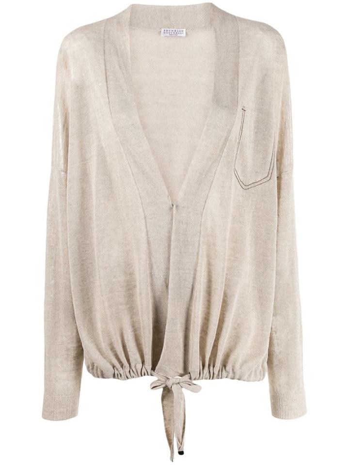 Brunello Cucinelli Oversized Drawstring Cardigan - Neutrals