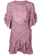 Goen.j Printed Ruffle Trim Dress, Women's, Size: Medium, Pink/purple, Silk/bemberg