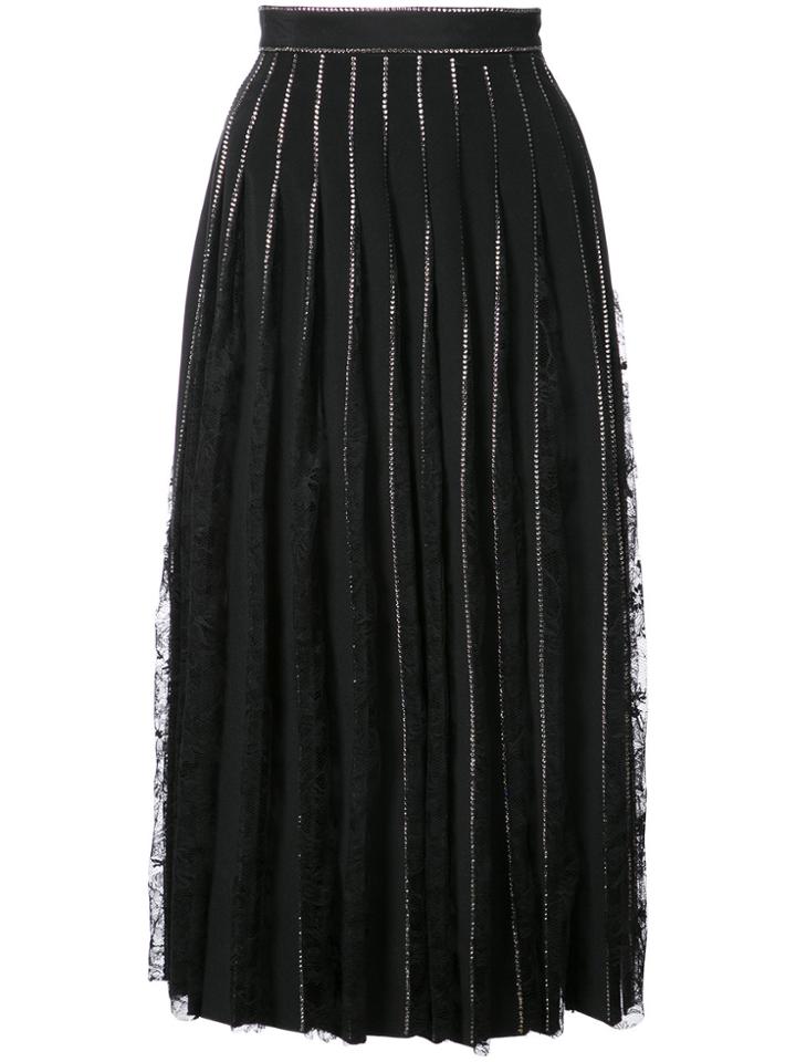 Adam Lippes Crystal Embellished Pleated Skirt - Black