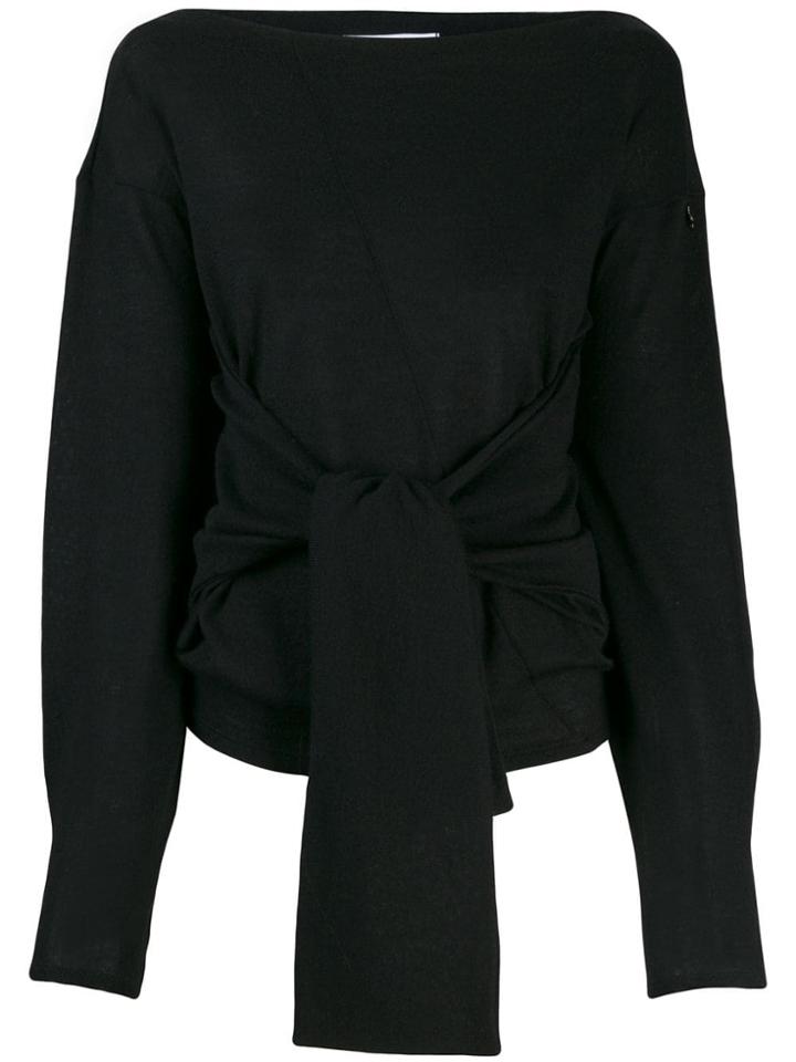 Patrizia Pepe Knit Tie Front Sweater - Black