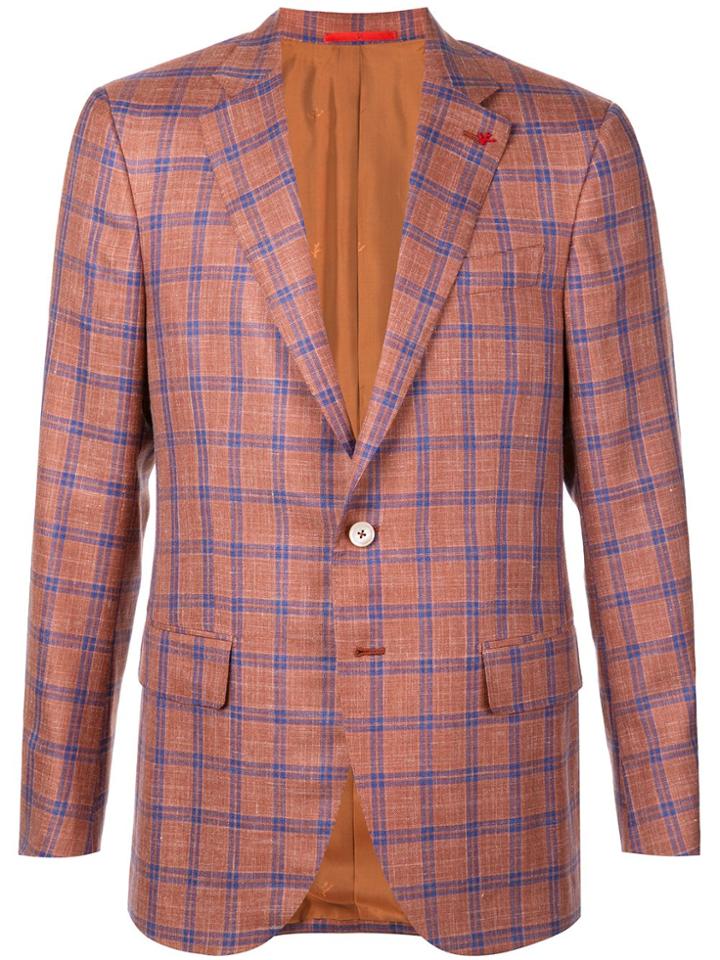 Isaia Tartan Pattern Blazer - Orange
