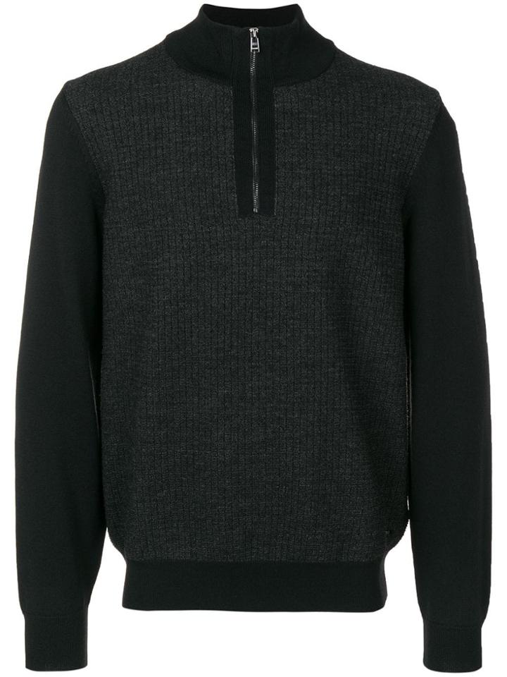 Boss Hugo Boss Front Zip Panelled Sweater - Black