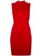 Balmain Ribbed Sleeveless Dress, Women's, Size: 38, Red, Viscose