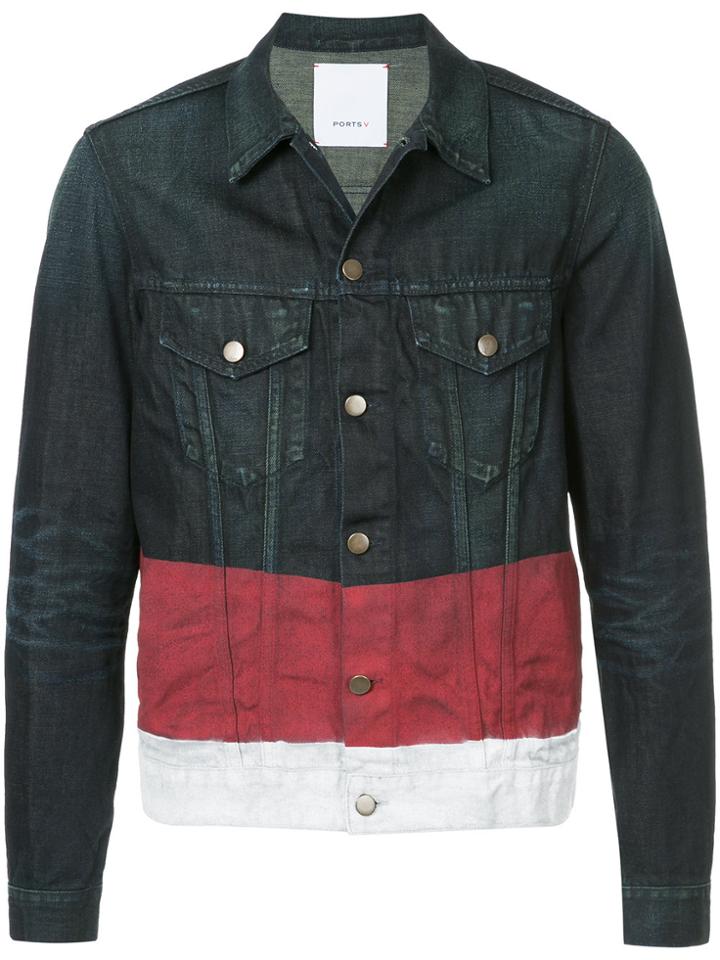 Ports V Colour Block Denim Jacket - Blue