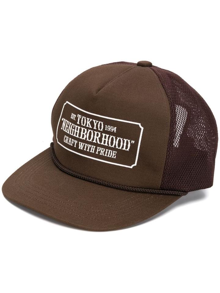 Neighborhood Logo Print Baseball Cap - Brown