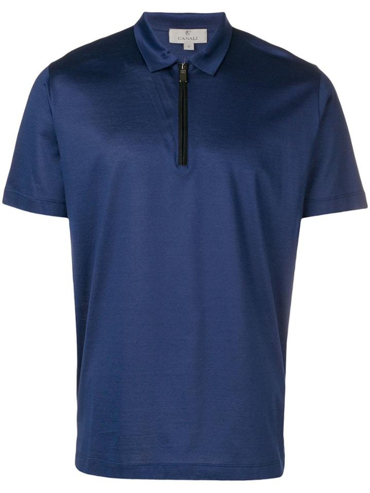 Canali Zipped Polo Top - Blue