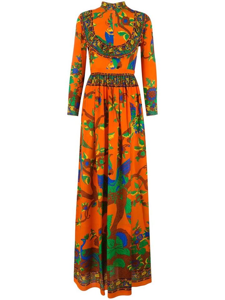 Gucci Floral Print Gown, Women's, Size: 44, Yellow/orange, Silk