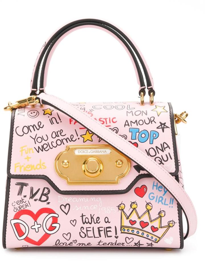Dolce & Gabbana Mini Welcome Mural Print Tote - Pink