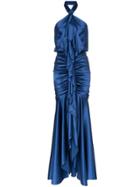 Alexandre Vauthier Silk Ruffled Halterneck Gown - Blue