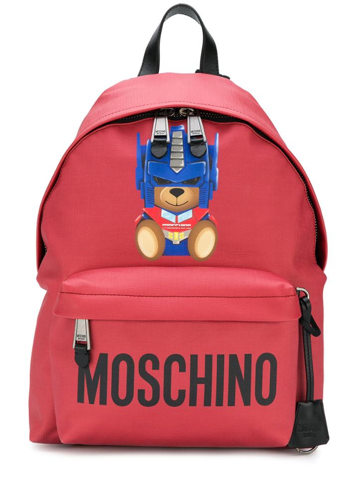 Moschino Branded Teddy Bear Backpack - Red
