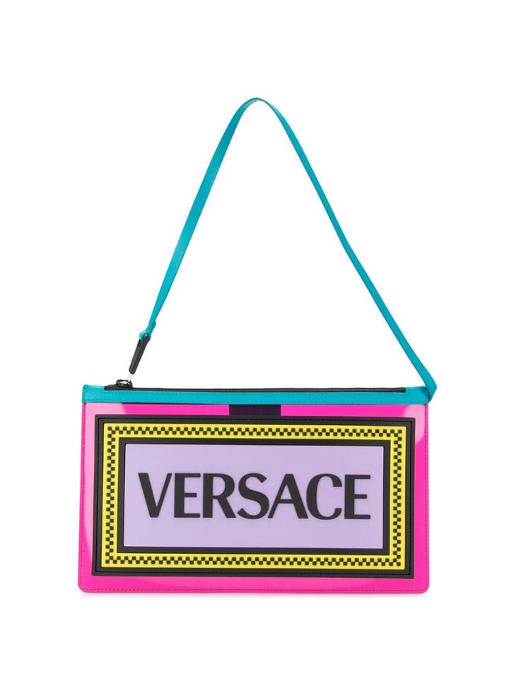 Versace Logo Plaque Clutch Bag - Pink
