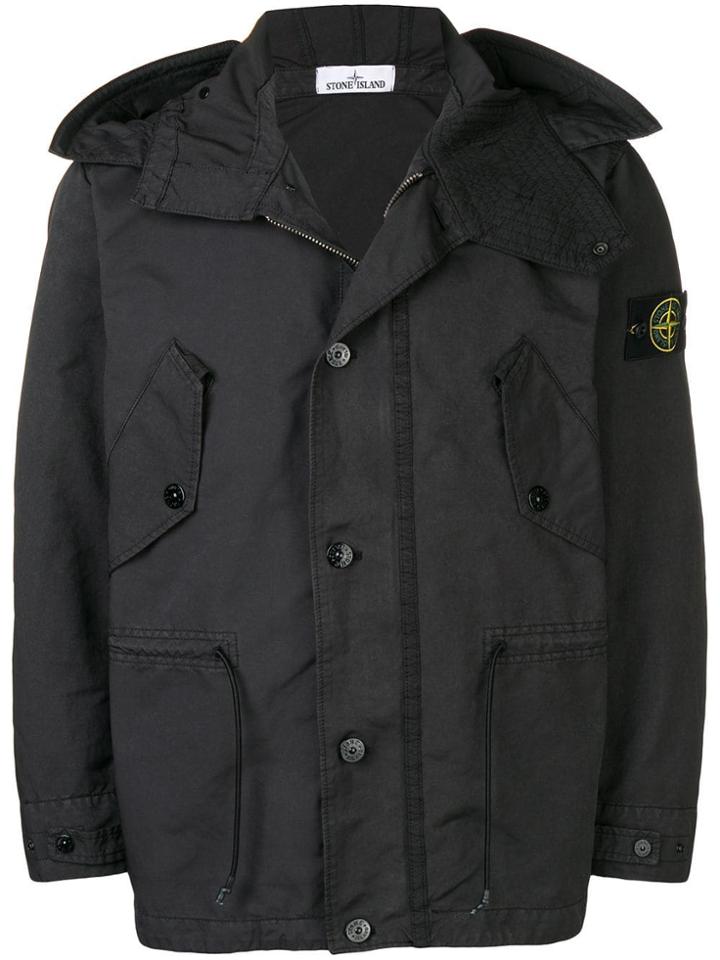 Stone Island Panelled Parka Coat - Black