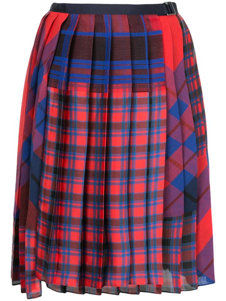 Sacai Pleated Plaid Skirt - Red