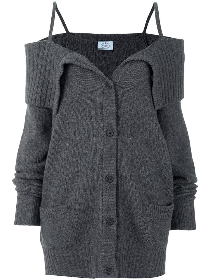 Prada Cold Shoulder Cardigan - Grey