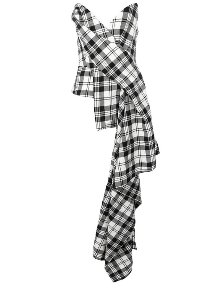 Monse Asymmetric Plaid Corset Top - Black