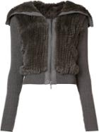 Elie Tahari Zipped Ribbed Jacket, Women's, Size: Medium, Grey, Cotton/lamb Skin/rabbit Fur/wool