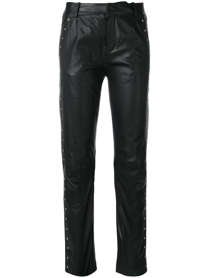 Just Female Loose Fit Studded Leather Trousers - Black