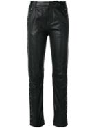 Just Female Loose Fit Studded Leather Trousers - Black