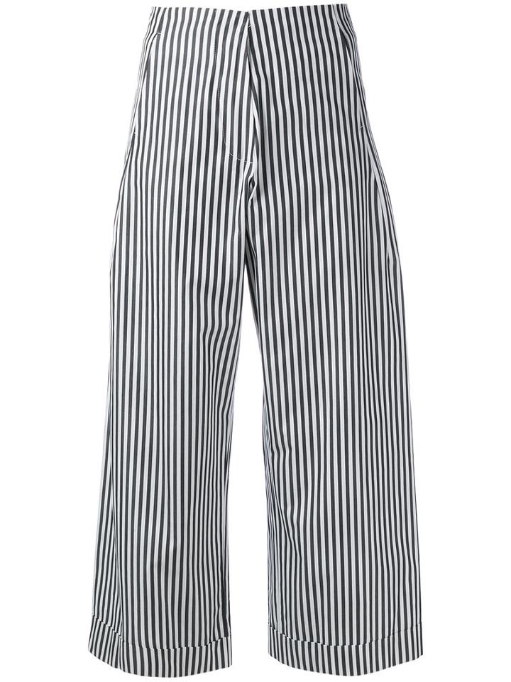 Federica Tosi Striped Poplin Cropped Trousers, Women's, Size: Medium, Black, Cotton