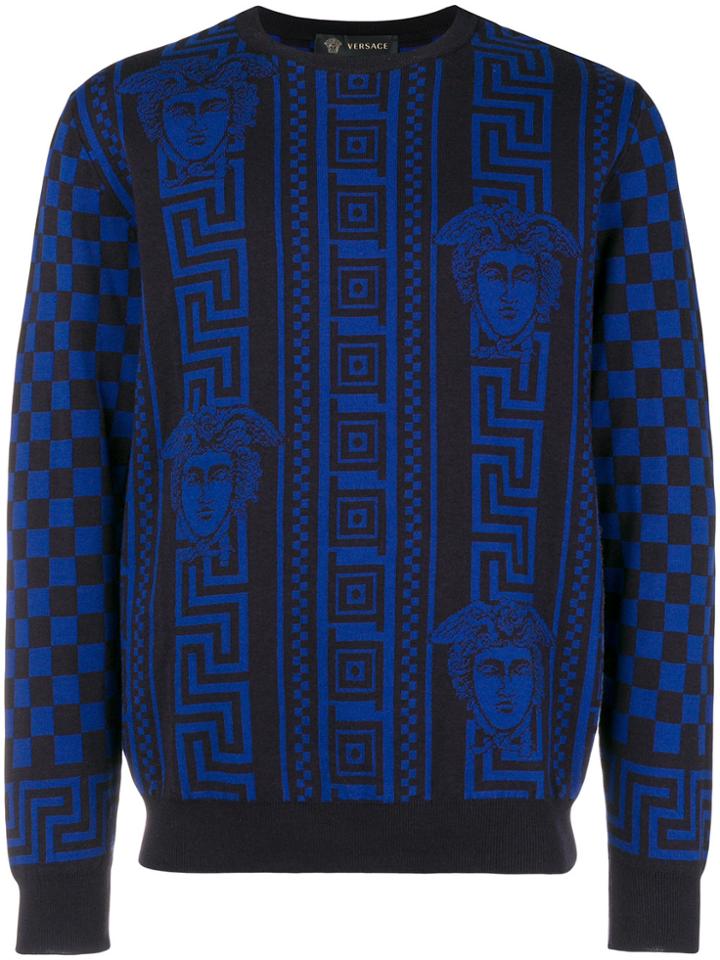 Versace Logo Embroidered Sweater - Blue
