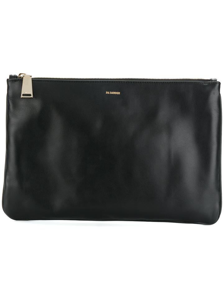 Jil Sander Zipped Logo Clutch - Black