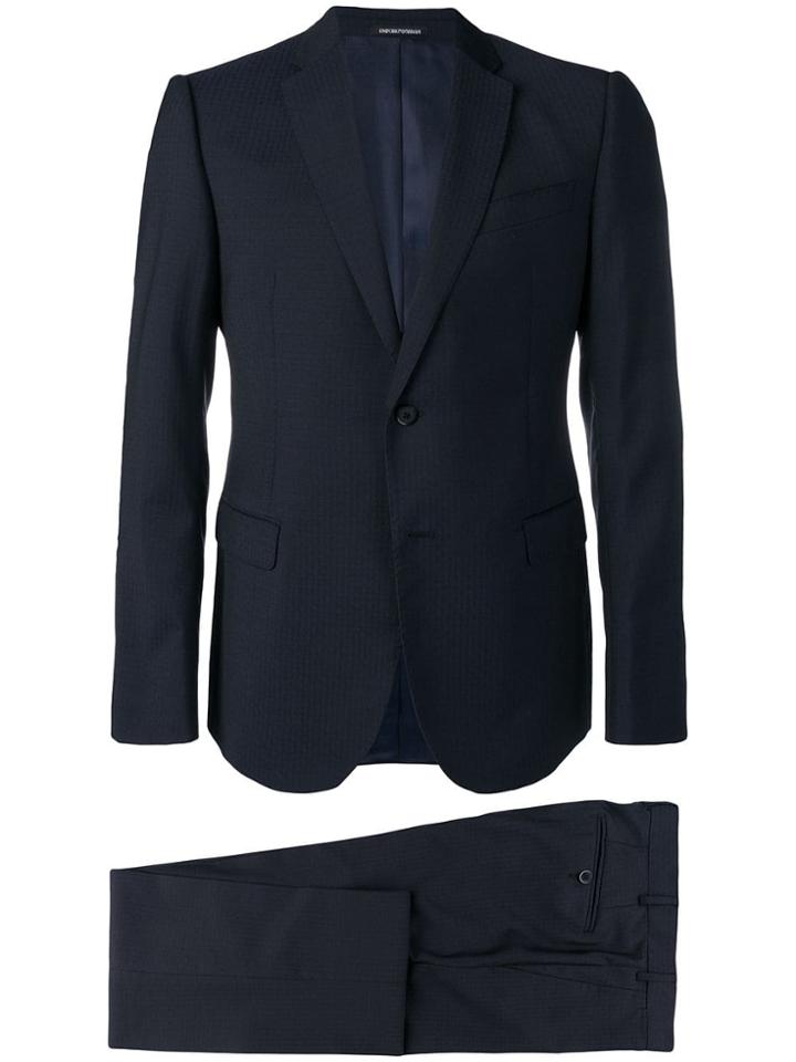Emporio Armani Patterned Single-breasted Suit - Blue